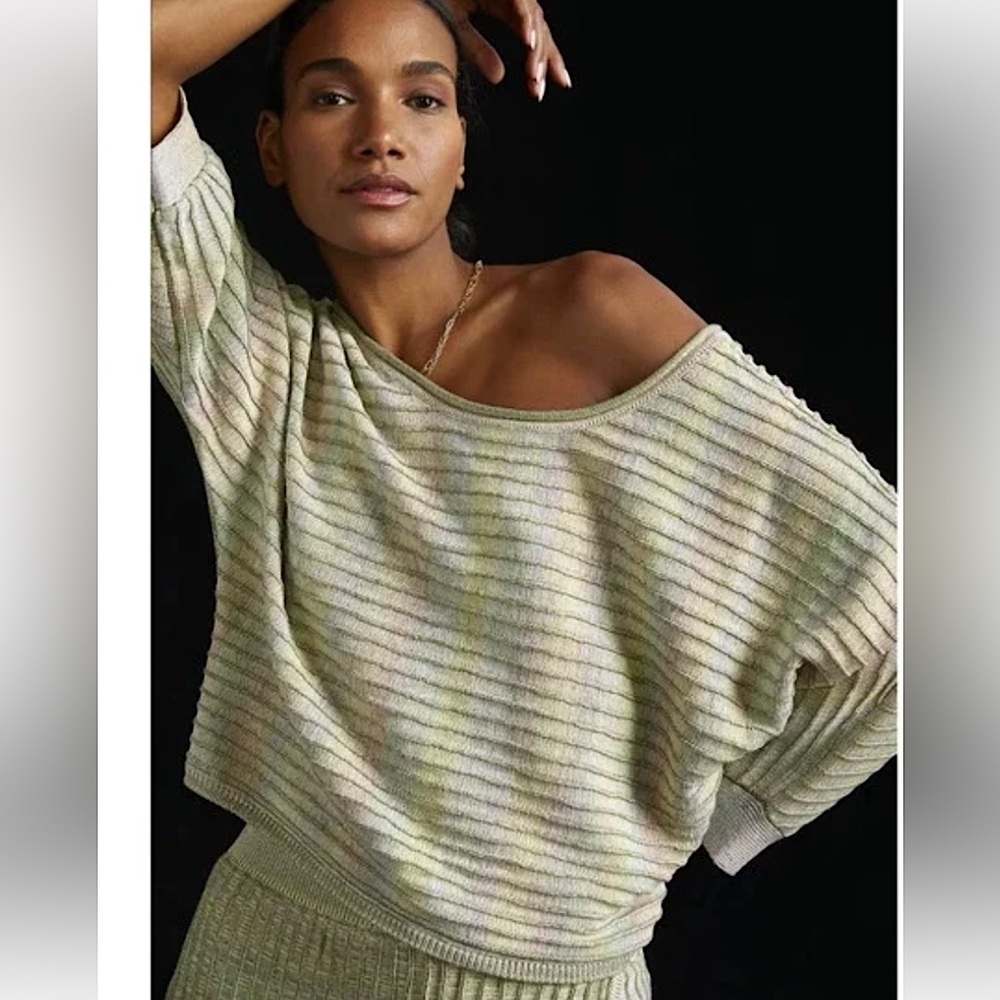 Daily Practice by Anthropologie Ombré Striped Sweater in Olive. Size Small.